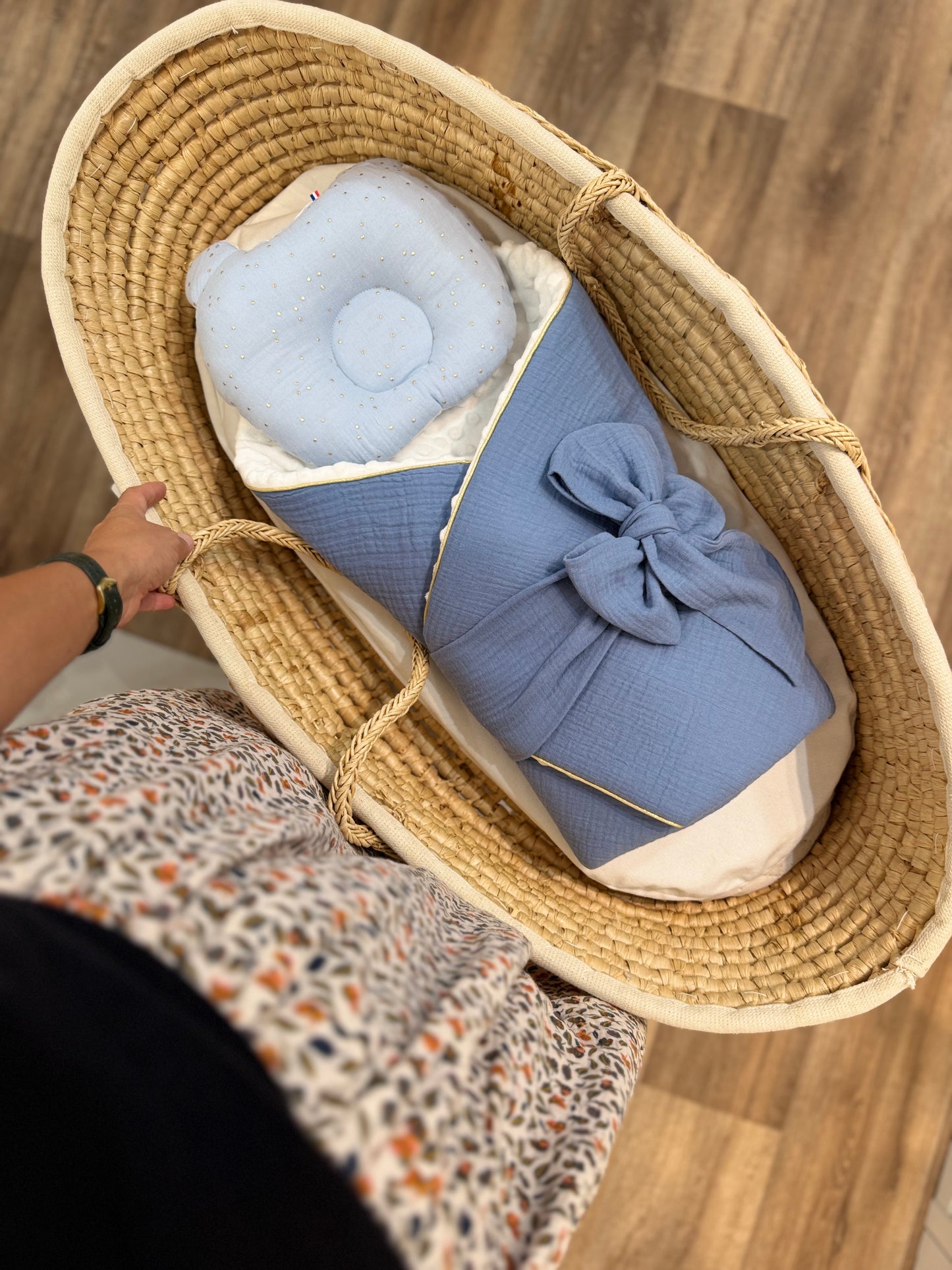 Nid d'ange Blue jean - 1ere couverture de naissance personnalisable