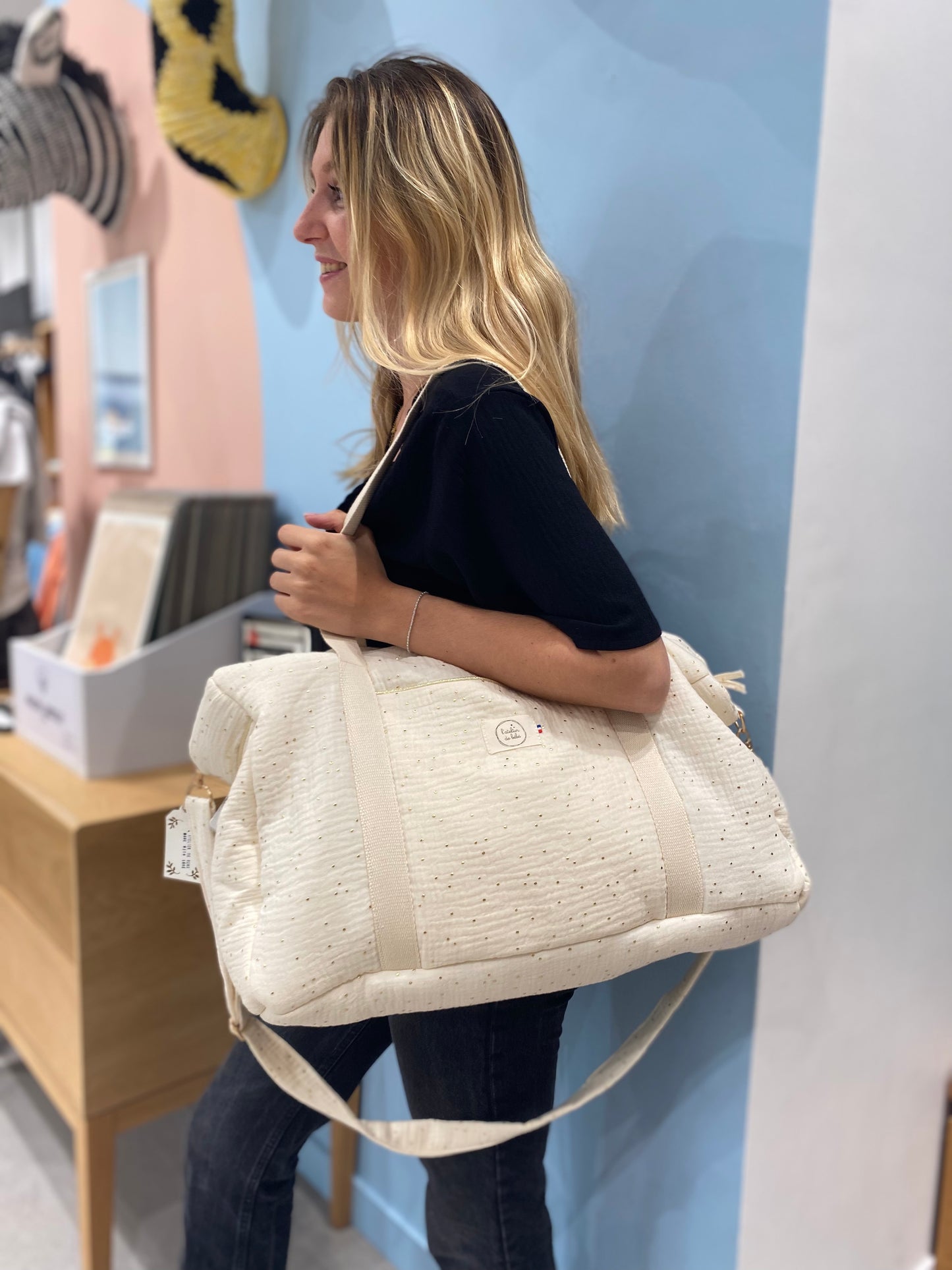 Sac xl ecru et or