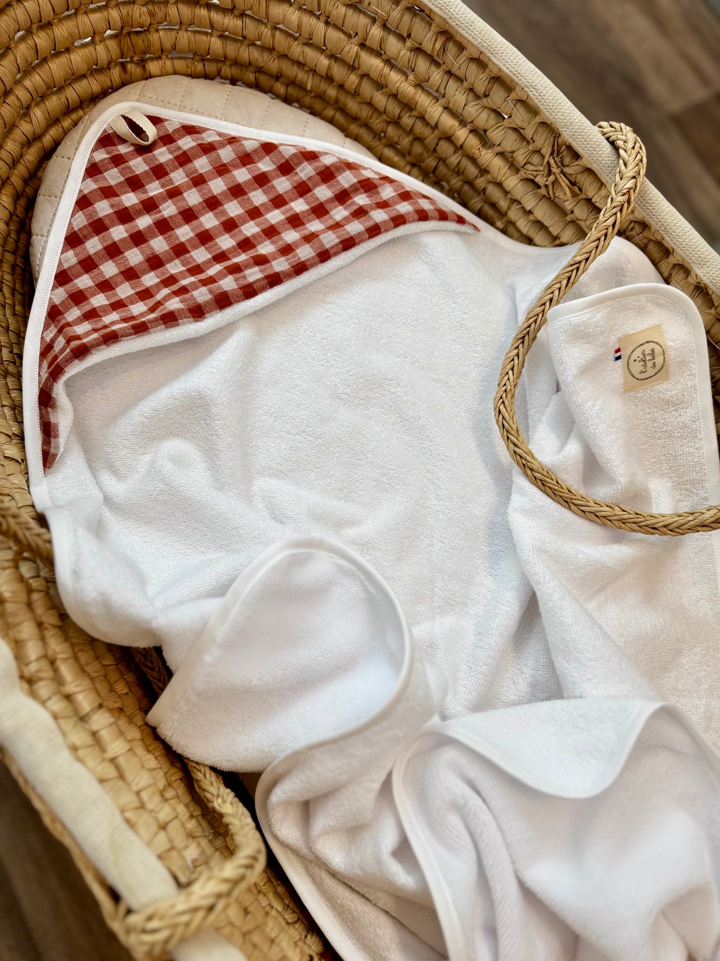 Cape de bain bébé personnalisée en éponge de bambou et gaze de coton-Vichy – Fabrication française (Copie) (Copie) (Copie)