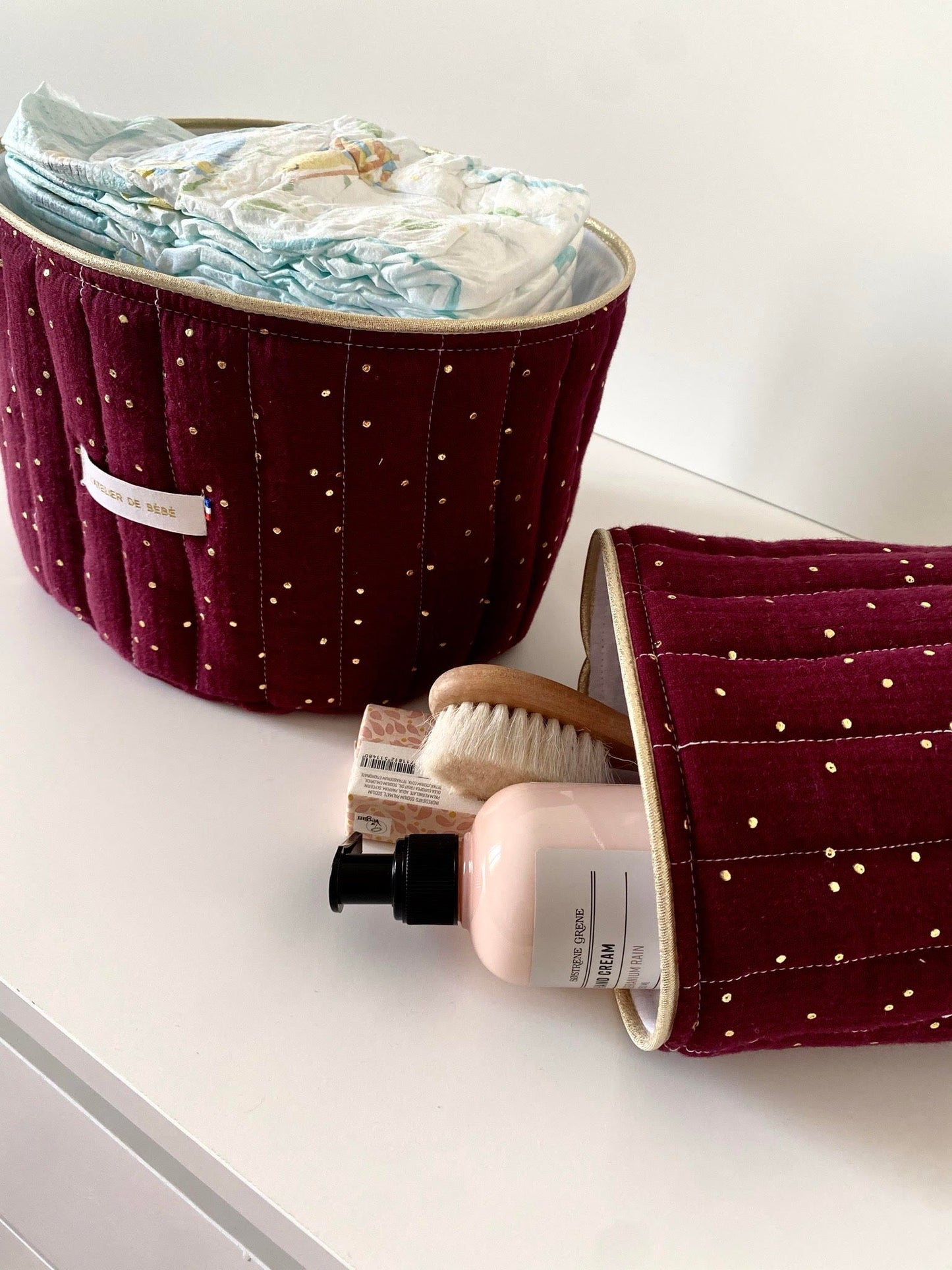 Duo Paniere coton matelassé cerise