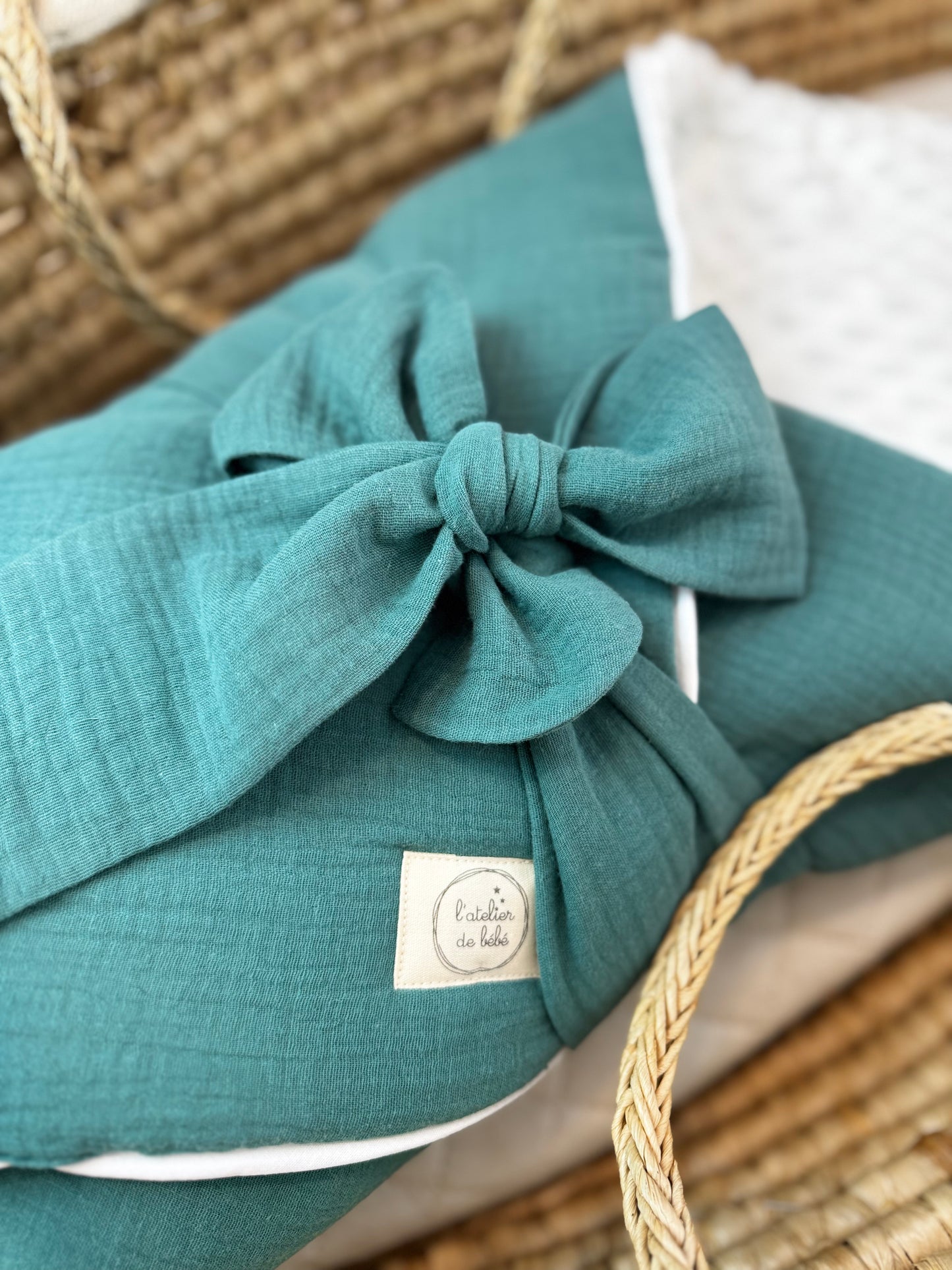 Nid d'Ange d'Emmaillotage en Double Gaze de Coton – Vert Émeraude