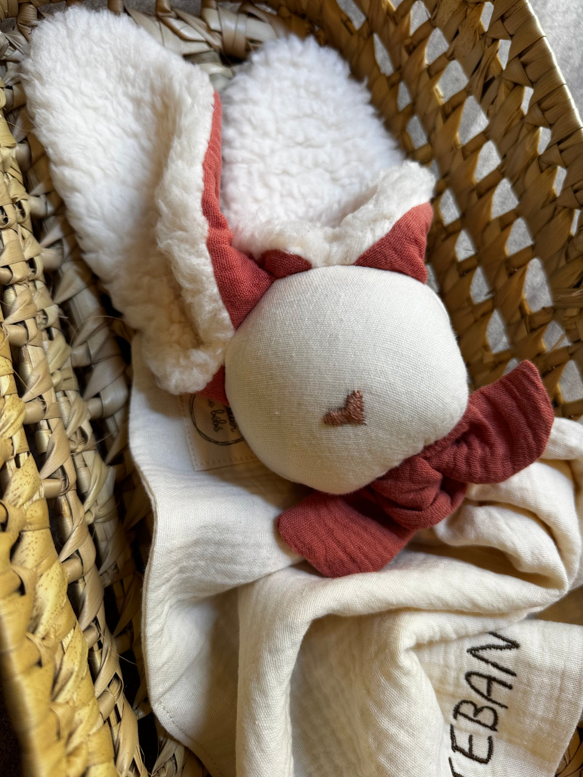 Doudou Lapin écru et cacao - Personnalisable