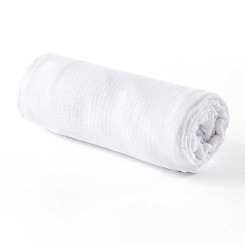 drap housse en gaze de coton blanc neige pour lit standard bébé 60x120cm