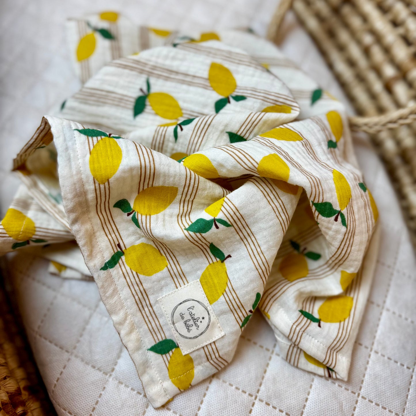 Lange Bébé en Double Gaze de Coton 70 x 70 cm – Citron Jaune