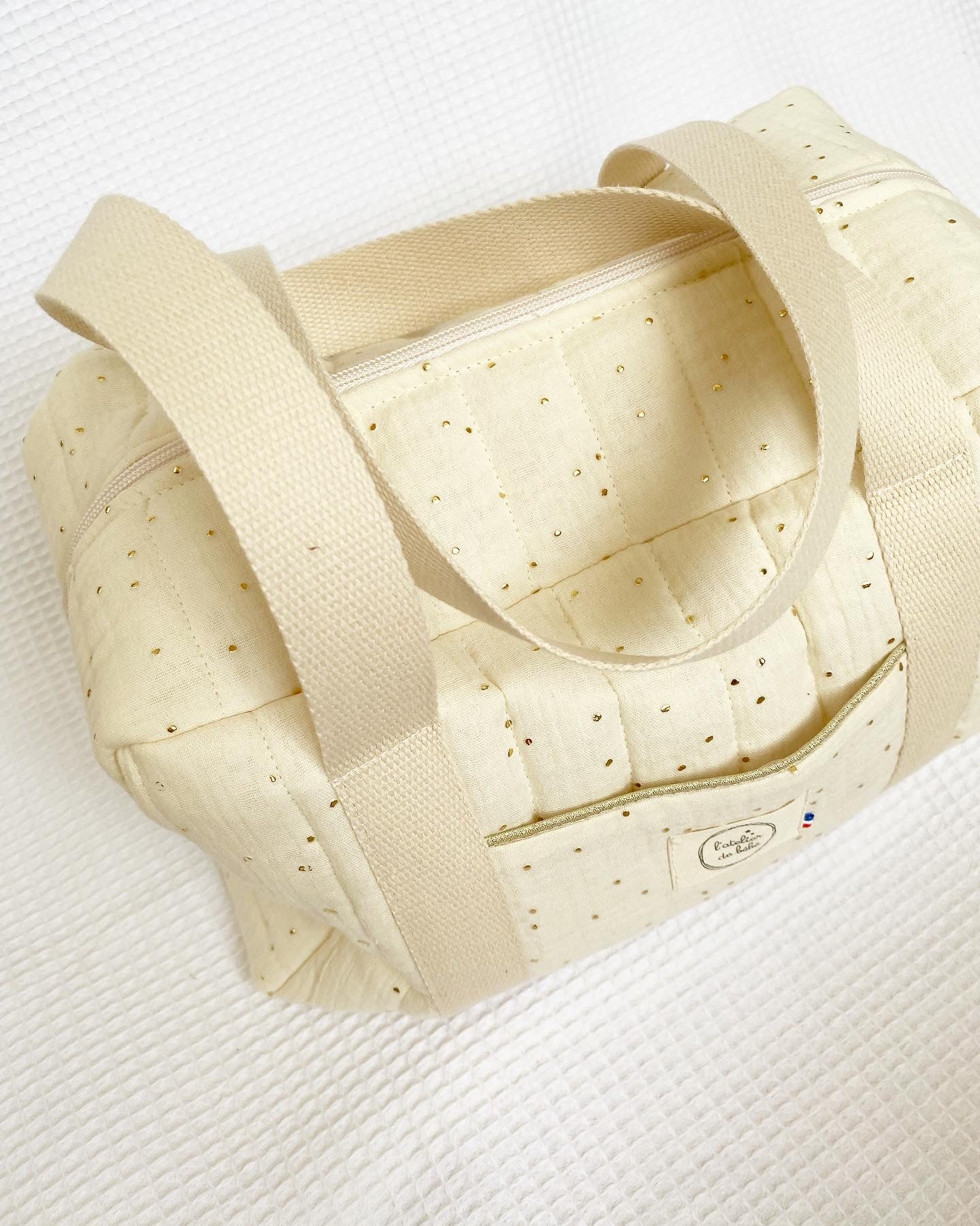 Sac à langer mini matelassé écru pois doré -Personnalisable