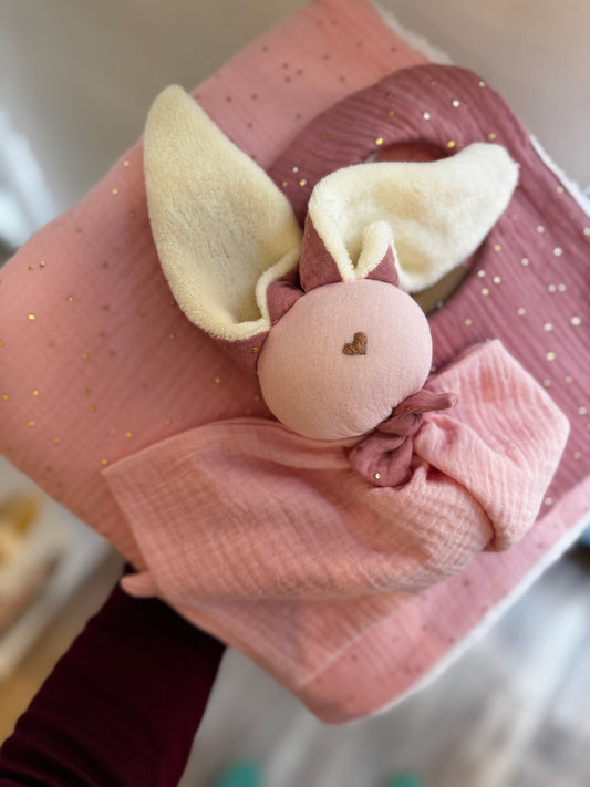 Doudou lapin rose thé -Personnalisable