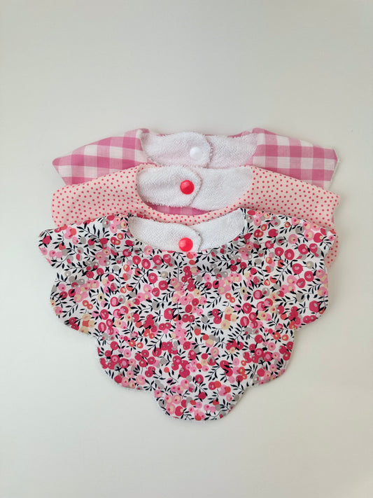Bavoir fleur trio Liberty WILTSHIRE Rose- personnalisable