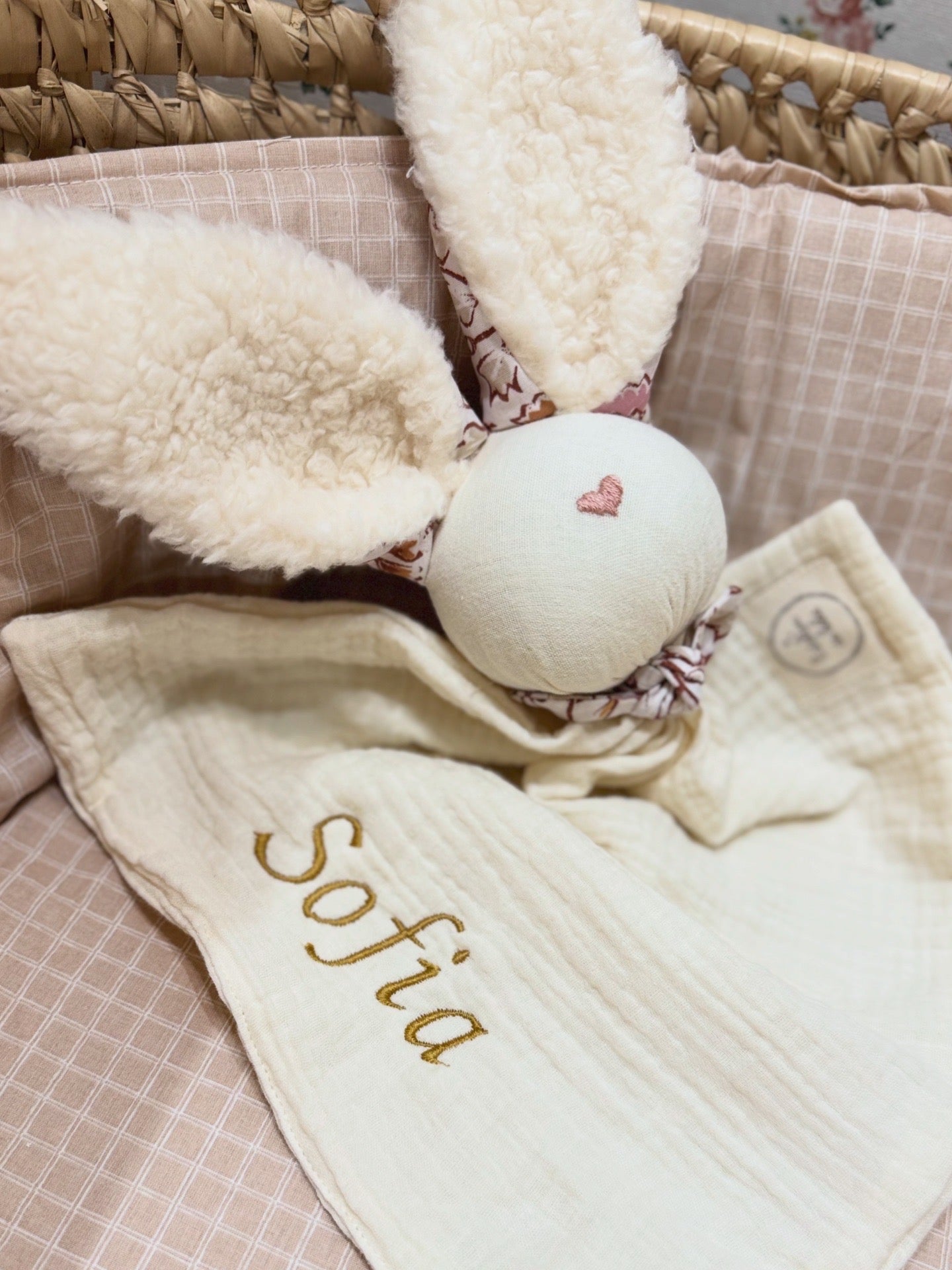Doudou Lapin écru India  -Personnalisable