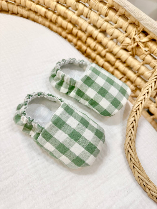 chaussons bébé Vichy vert