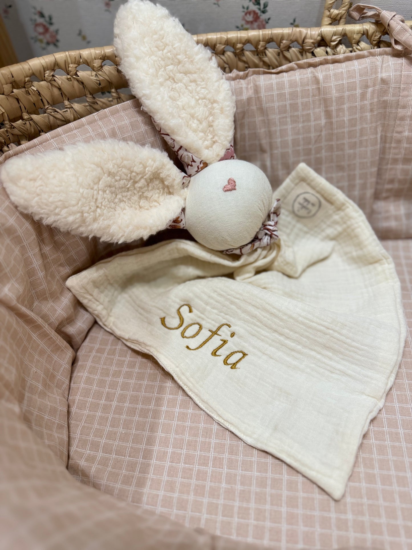 Doudou Lapin écru India  -Personnalisable