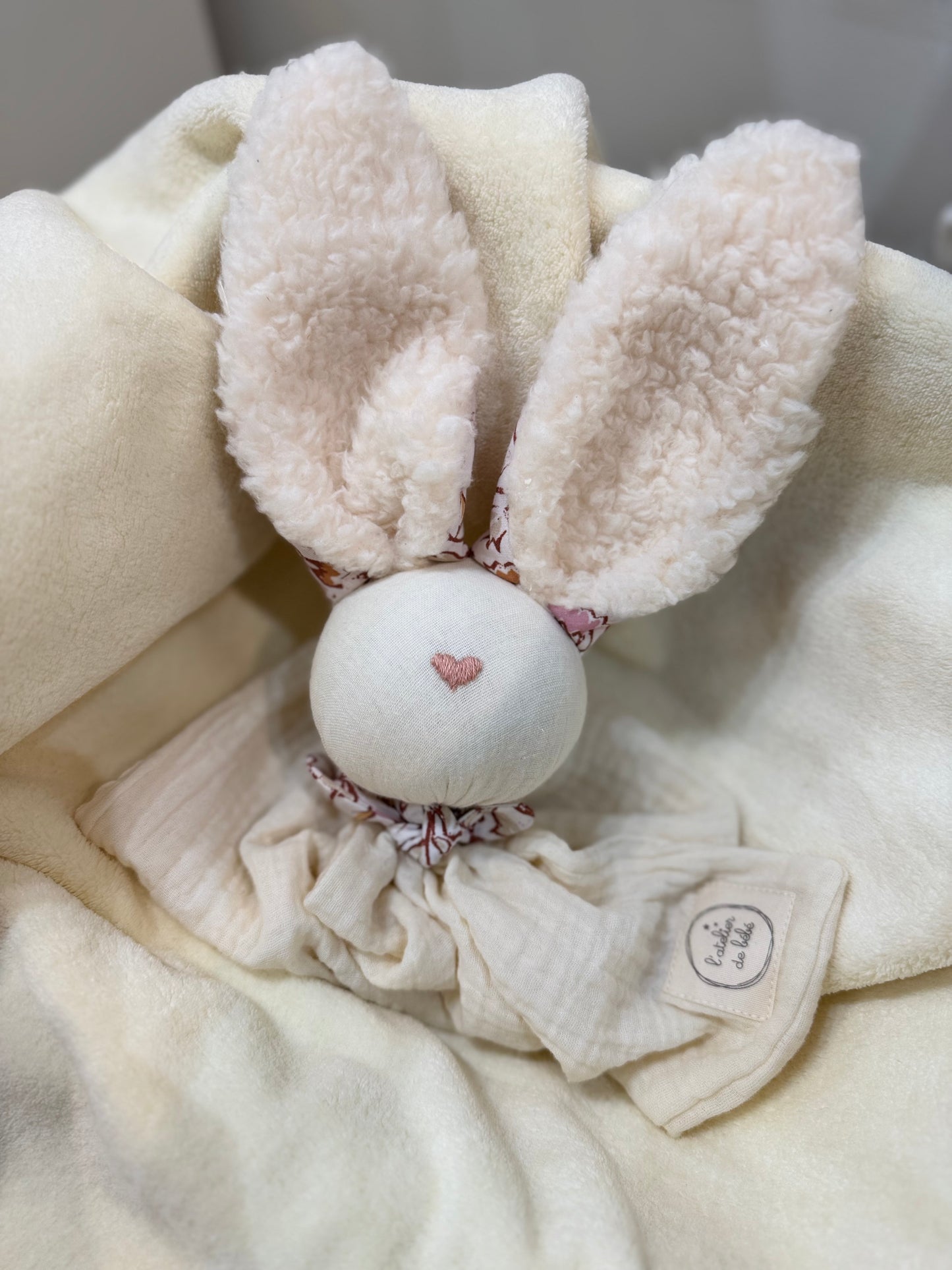 Doudou Lapin écru India  -Personnalisable
