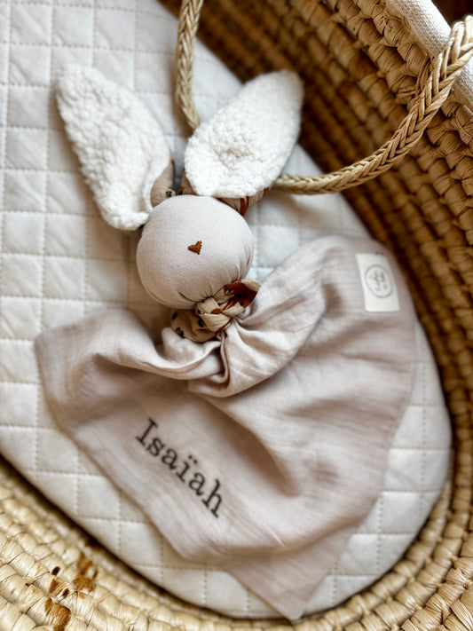 Doudou Lapin beige garou -Personnalisable