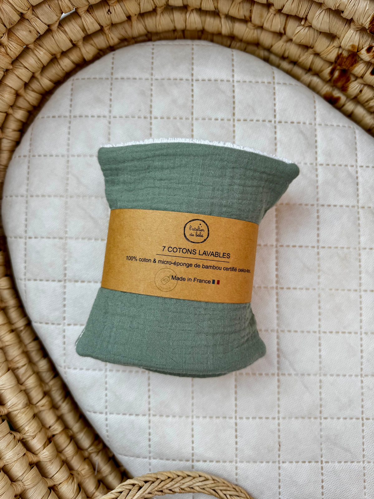 Lot de Cotons Lavables Bébé en Gaze de Coton & Bambou – VERT SAUGE