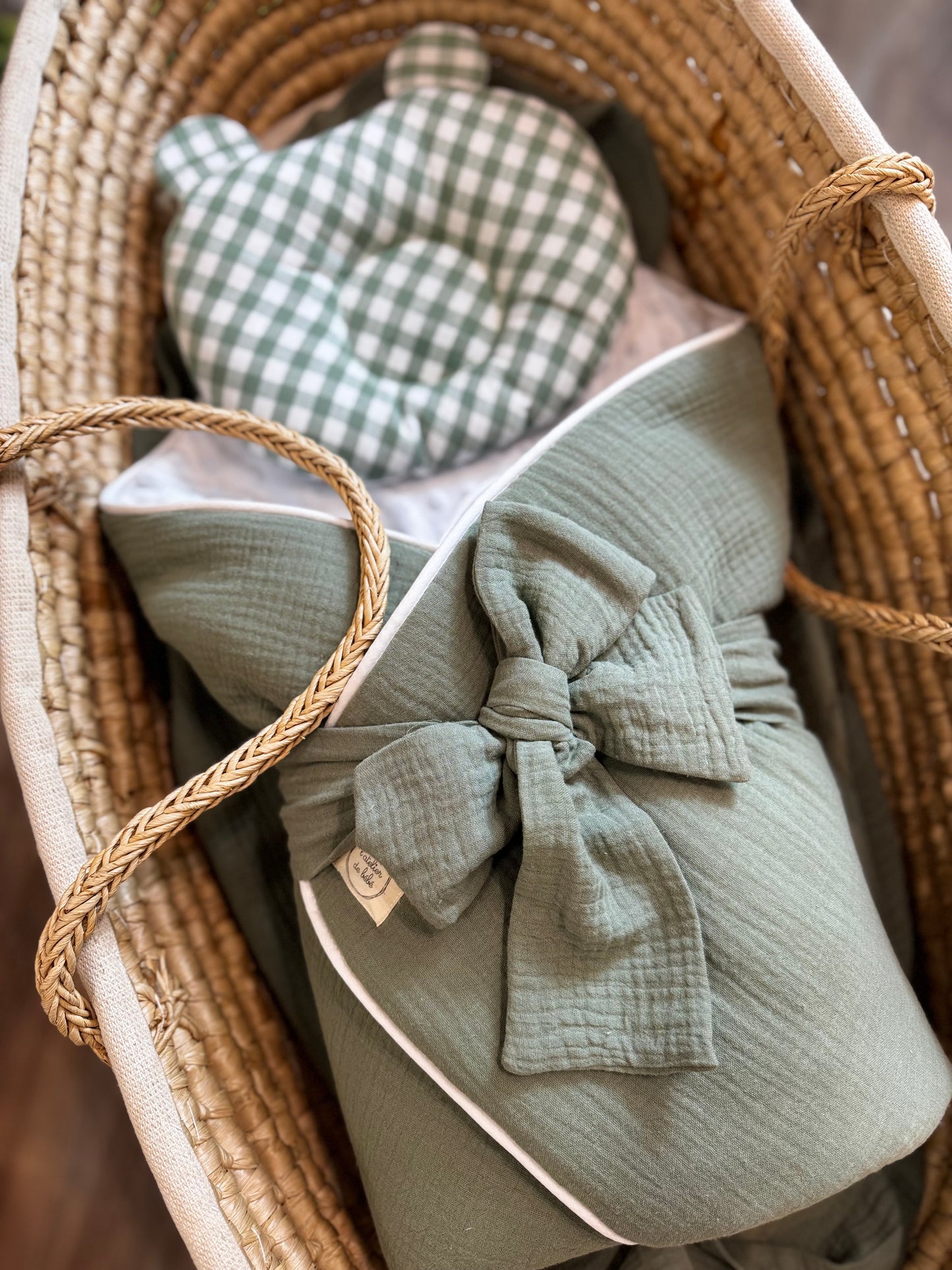 coussin Ourson vert Vichy