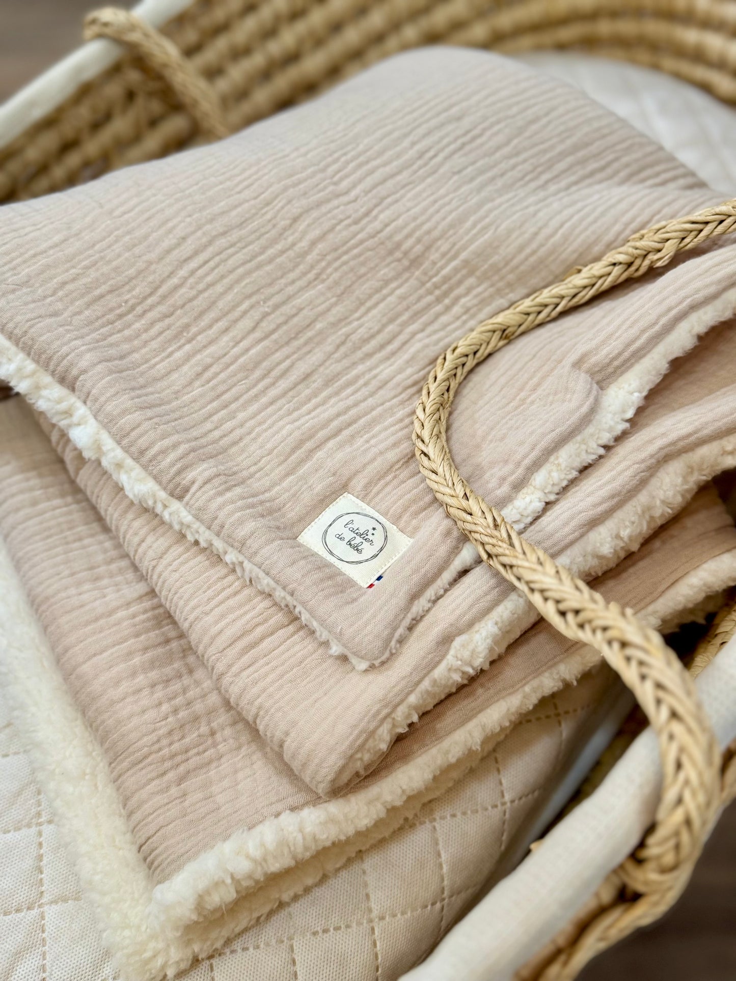 Couverture hiver beige gaze de coton