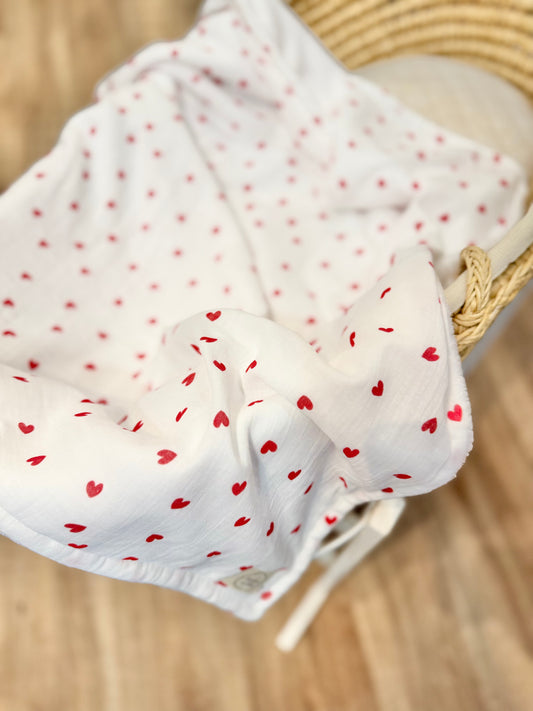 Couverture hiver Coeur gaze de coton