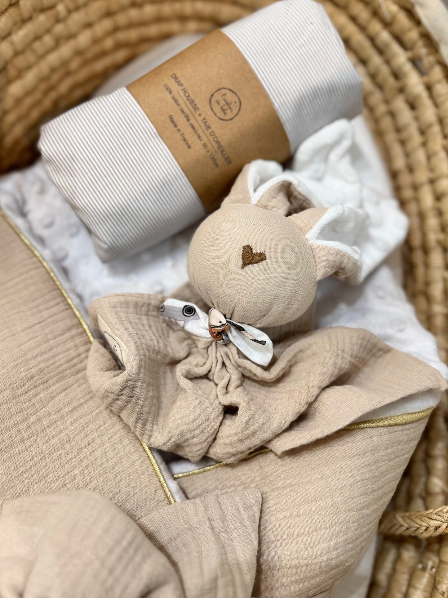 Doudou Lapin beige voyage -Personnalisable