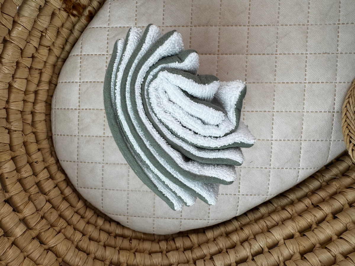 Lot de Cotons Lavables Bébé en Gaze de Coton & Bambou – VERT SAUGE