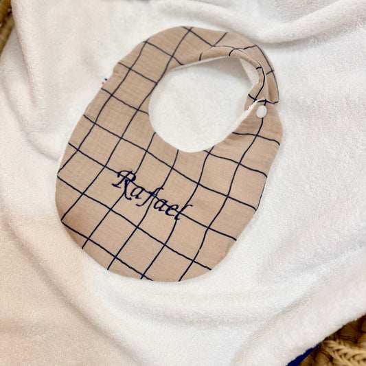 Bavoir carreaux indigo personnalisable