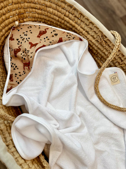 Cape de bain bébé personnalisée en éponge de bambou et gaze de coton-Beige Garou – Fabrication française (Copie) (Copie)