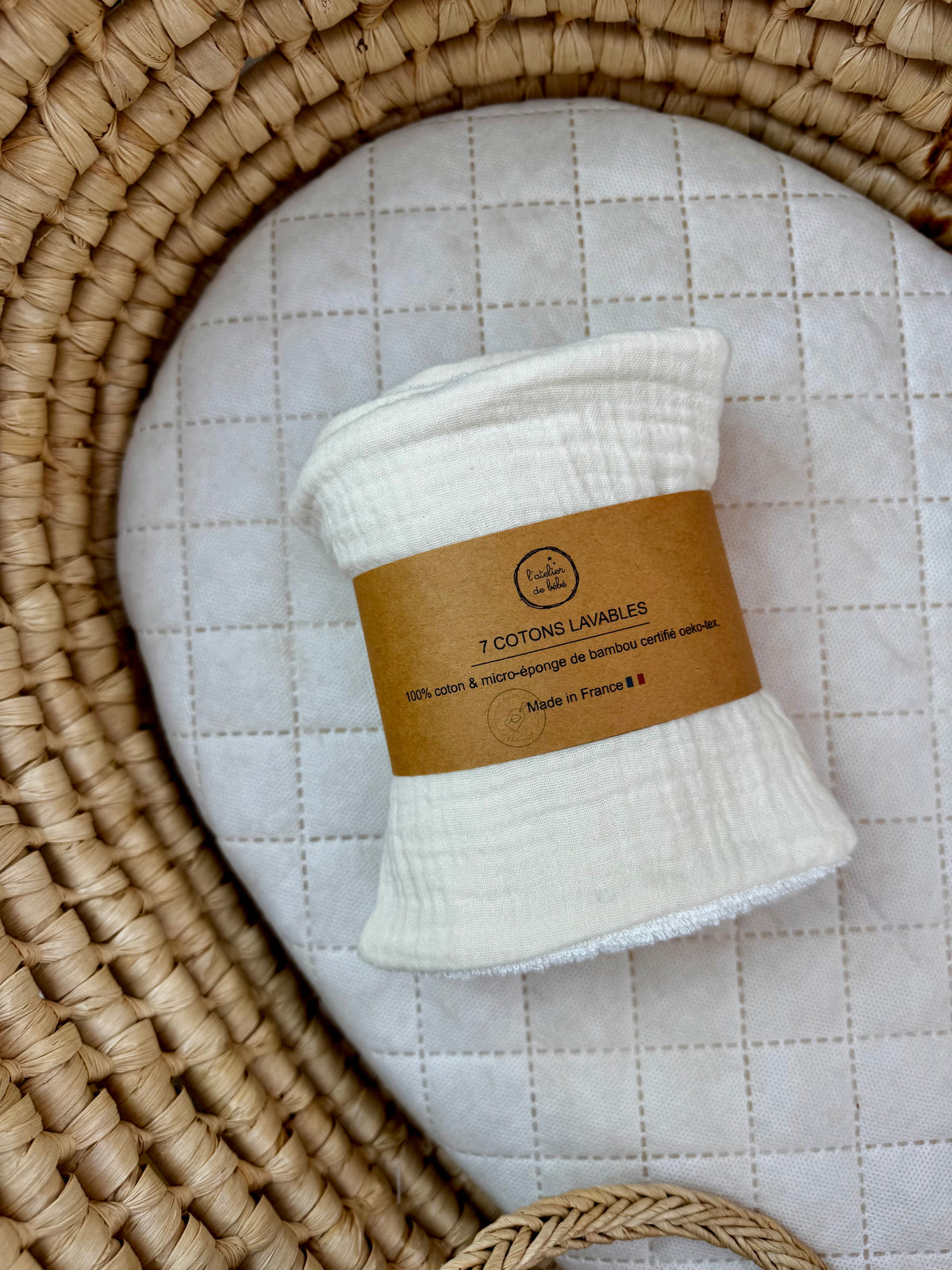 Lot de Cotons Lavables Bébé en Gaze de Coton & Bambou – ÉCRU