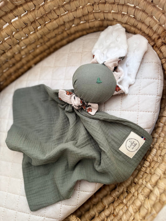 Doudou Lapin Nora vert sauge -Personnalisable