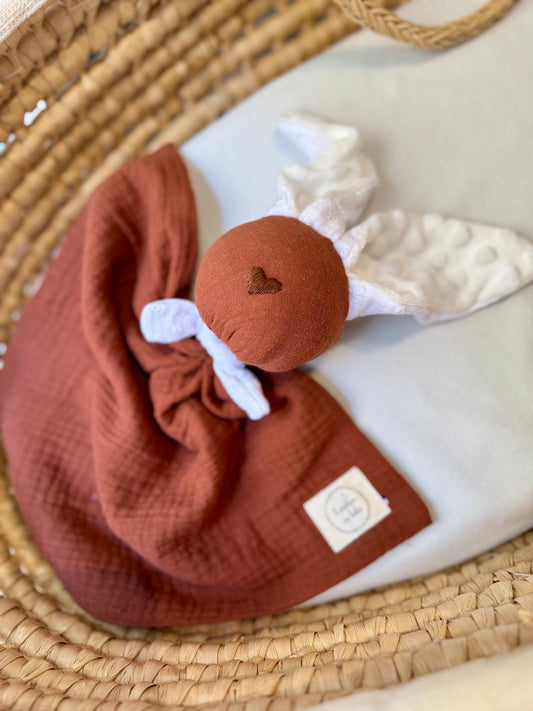 Doudou lapin chocolat broderie anglaise -Personnalisable