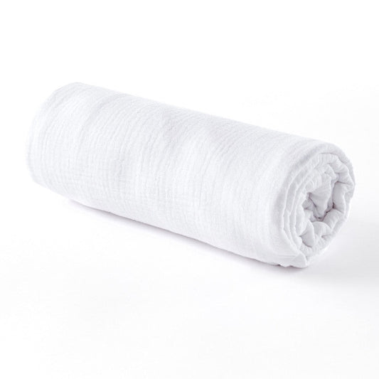 drap housse en gaze de coton blanc neige pour lit standard bébé 60x120cm