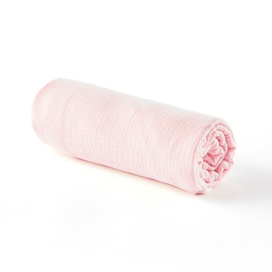 Drap housse gaze de coton couleur rose pastel ,idéal lit standard 60x120cm