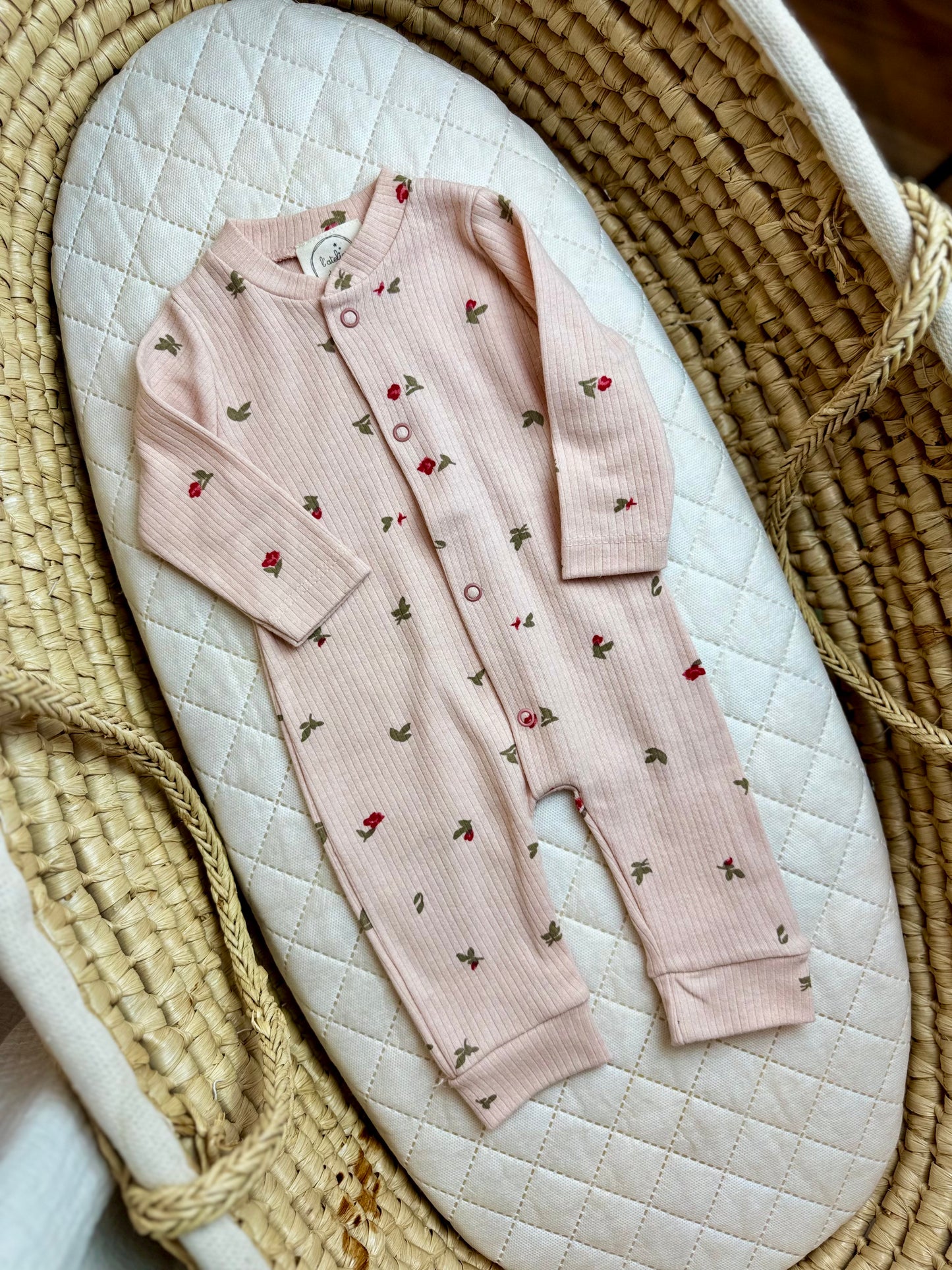 grenouillère pure coton bois de rose petites fleurs