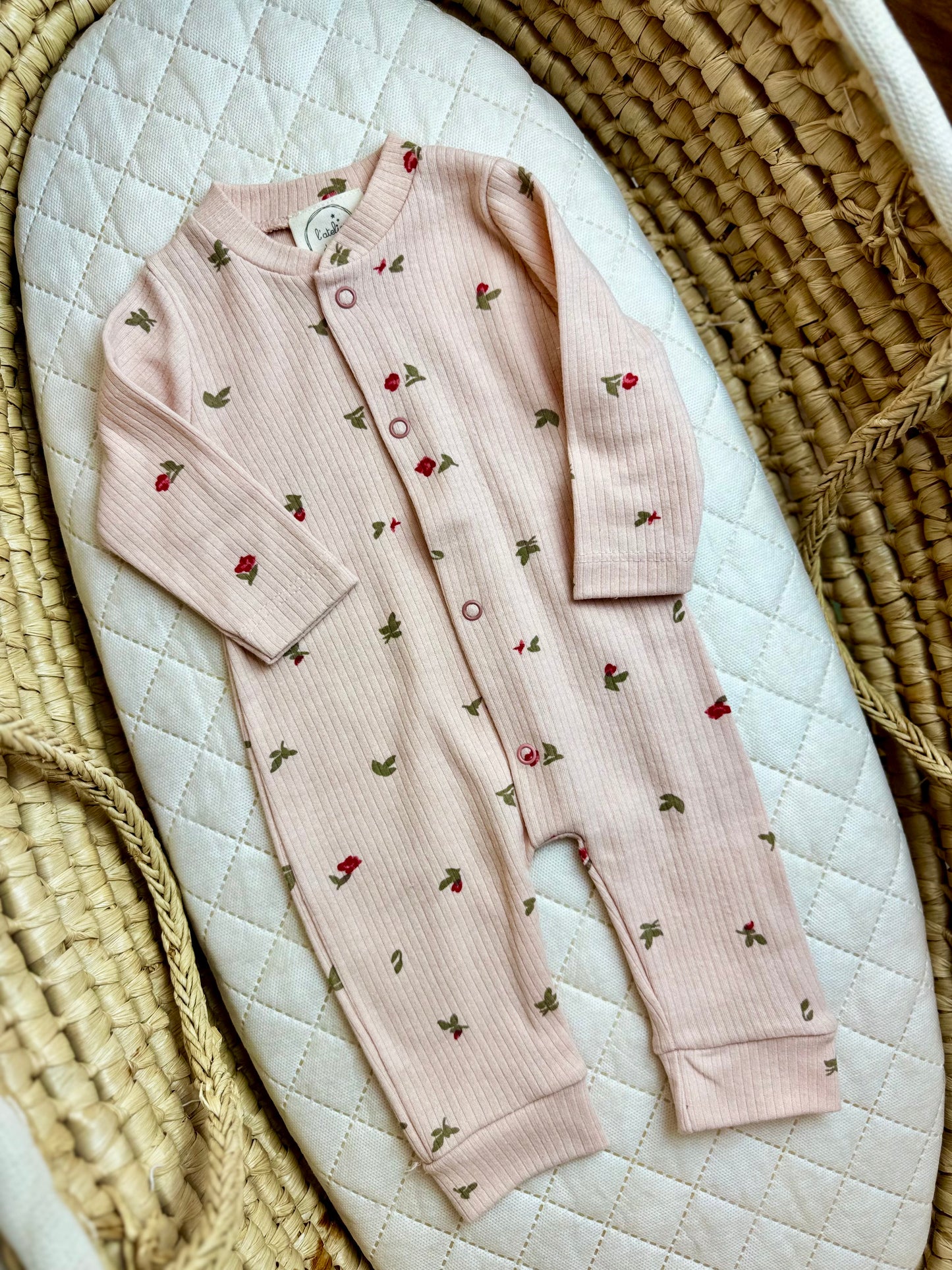 grenouillère pure coton bois de rose petites fleurs