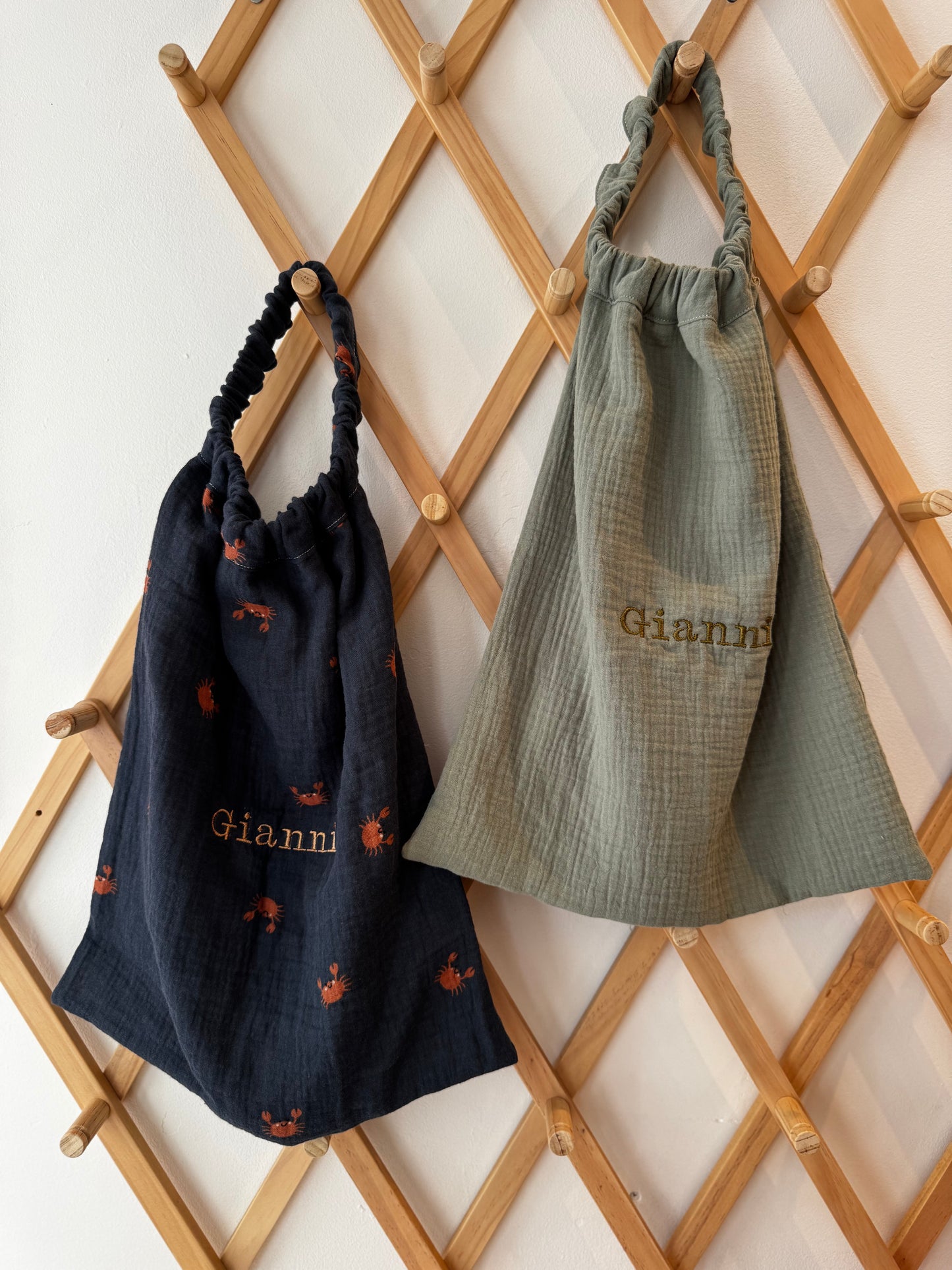 Pack de 2 X Serviette de cantine - Crabe & vert Sauge - Personnalisables